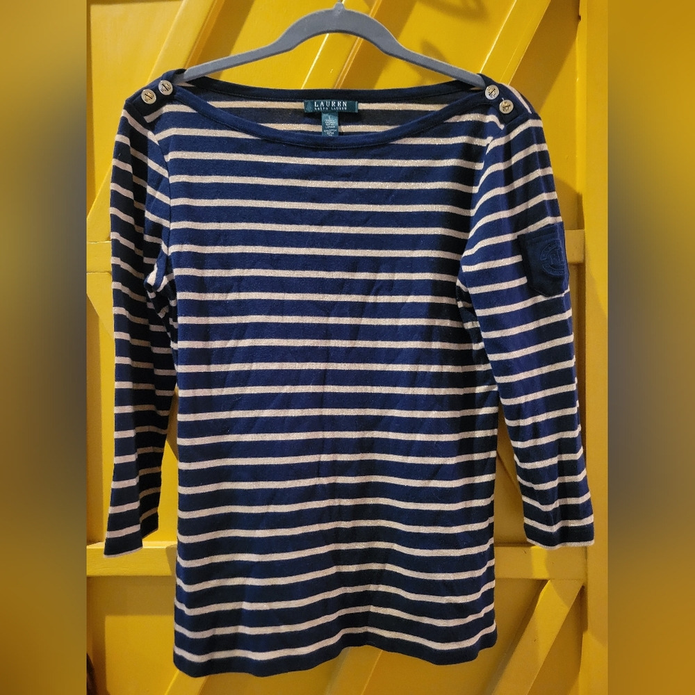Ralph Lauren Navy and Gold Striped Top